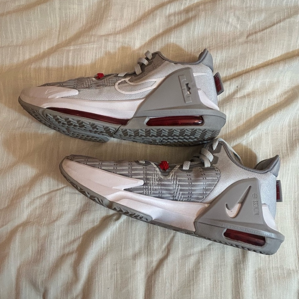 LeBron James Nike Witness 6 shoes -Platinum, white, red